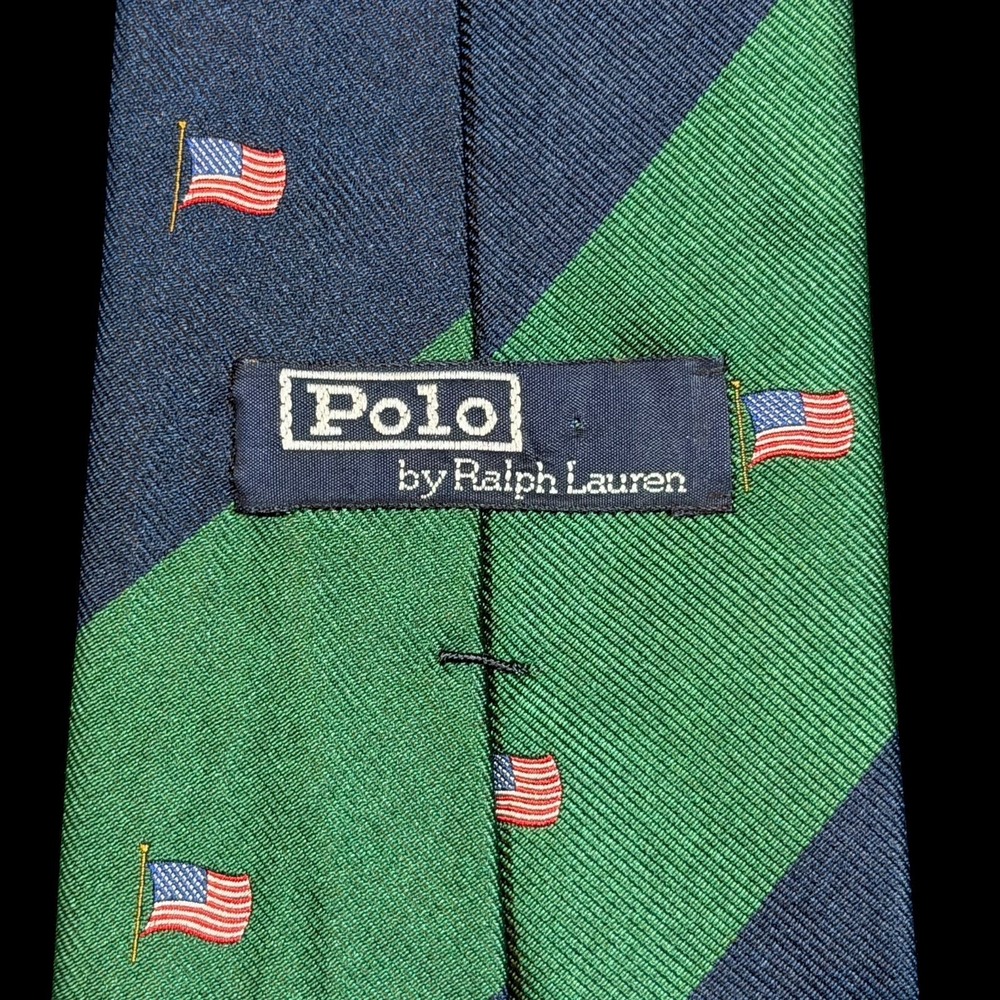 Vintage Americana Polo Ralph Lauren Men's Tie Navy/Green Stripe 100% Silk, USA
